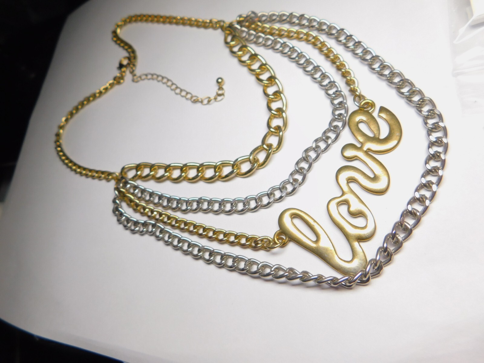 Mixed Metals Cursive LOVE Pendant Four Chain Necklace