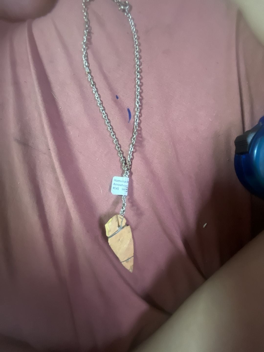 Handmade Wire-Wrapped Arrowhead Pendant Necklace on Silver-Tone Chain