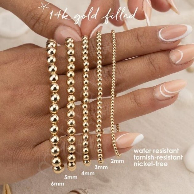 Gold Filled 5mm Round Beads Beaded Bracelet Layering Minimalist Women Bracelet