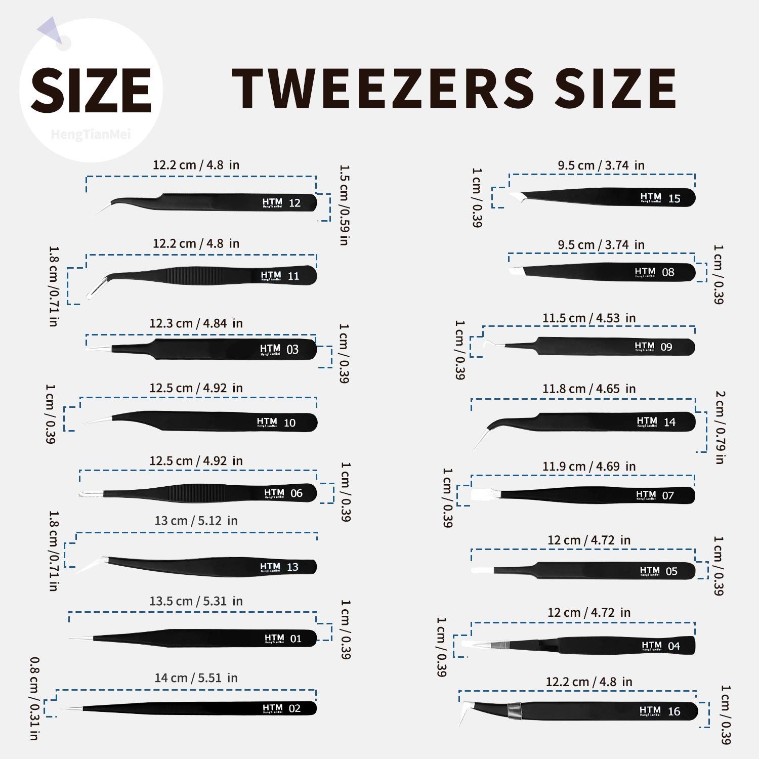 16 Pcs Precision Tweezers Set – Anti-Static Stainless Steel for Craft, Jewelry,