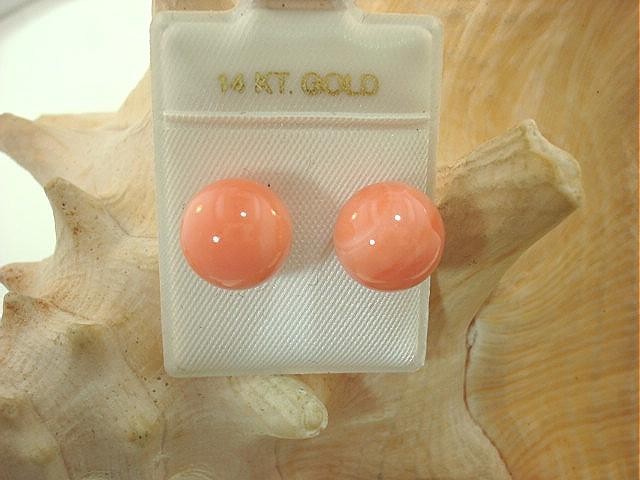 6-12MM WESTERN PACIFIC CALIBRATED ROUND PINK CORAL 14K YELLOW GOLD STUD EARRINGS