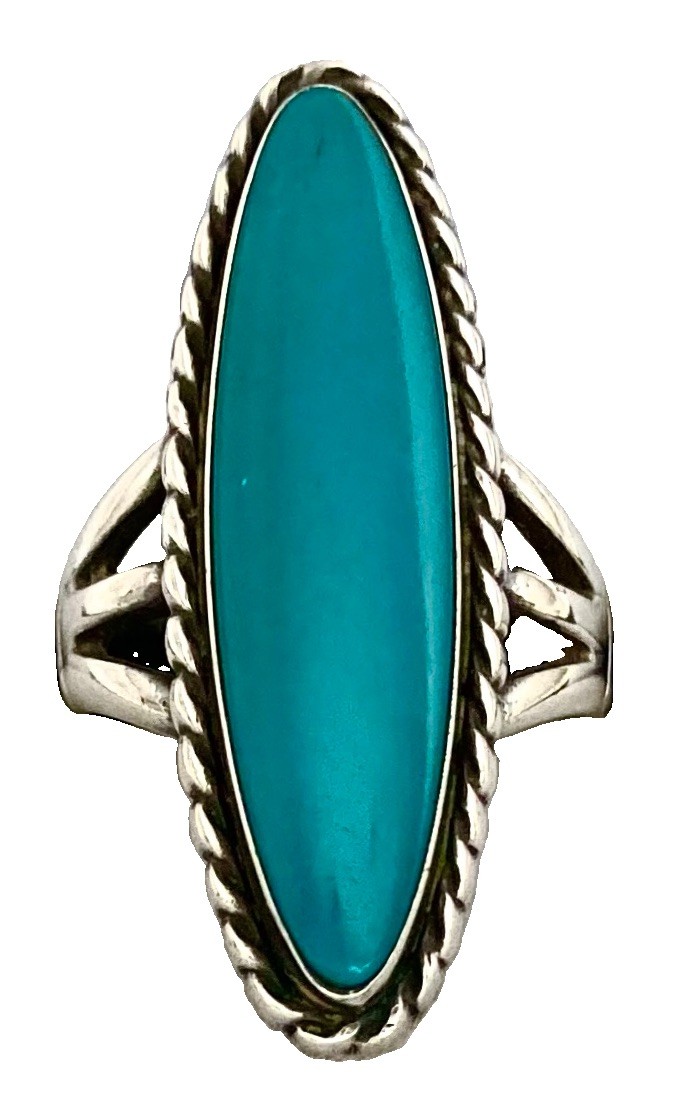 VINTAGE BELL TRADING POST Sterling Silver Tall TURQUOISE Rope Accent Ring~Size 6