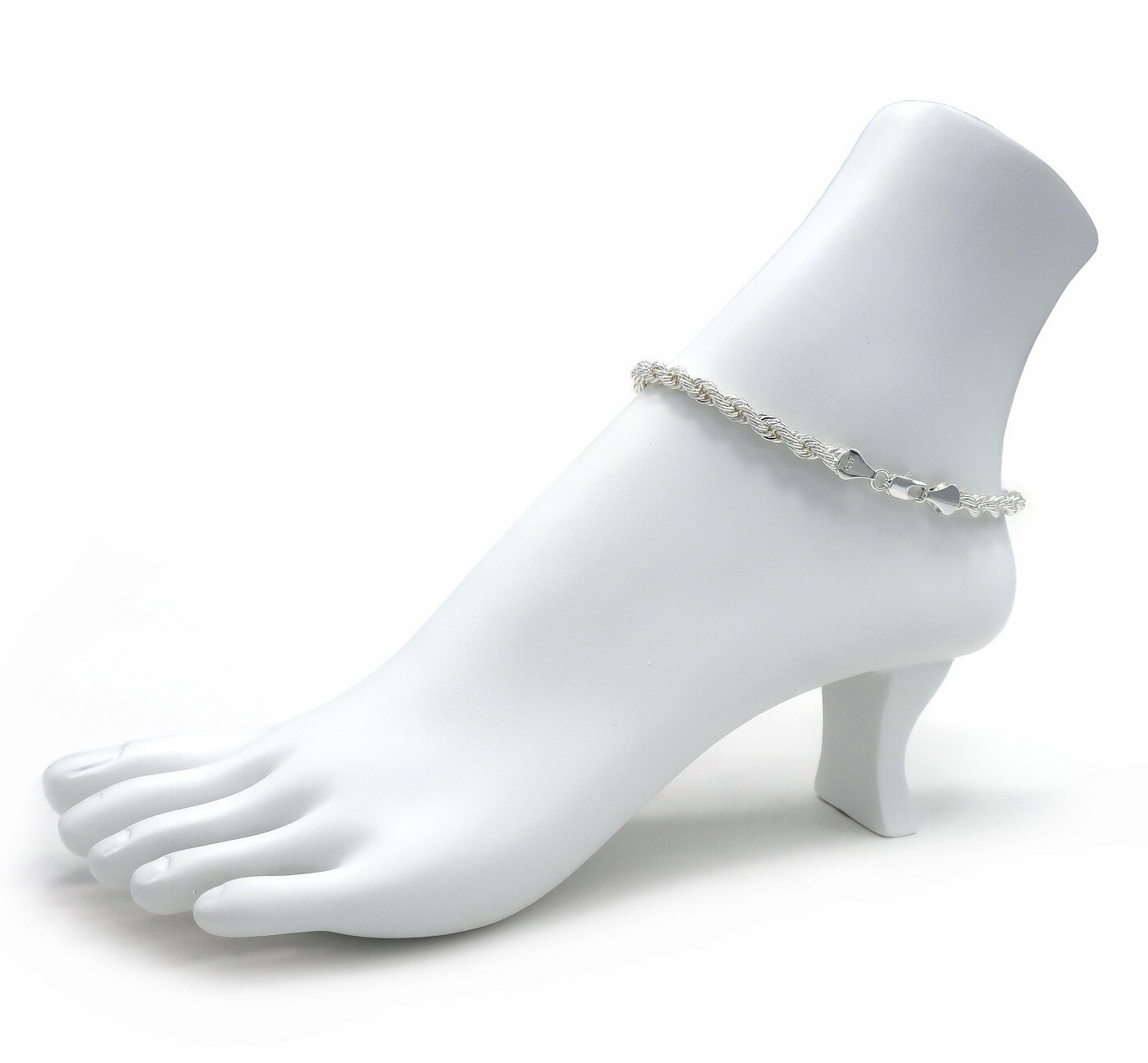 Twist Rope Chain 5mm Anklet Ankle Bracelet 10″ inch 925 Italy Silver Plated