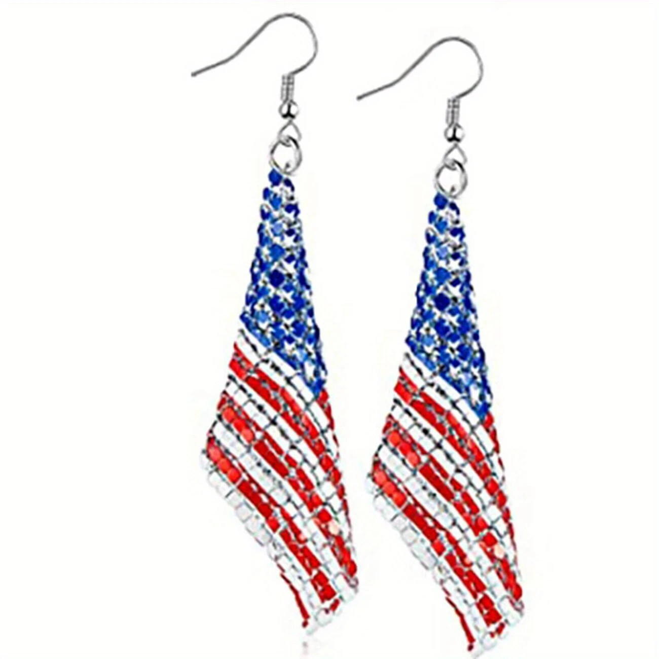 Patriotic American Flag Geometric Square Mesh Dangle Earrings Independence Day