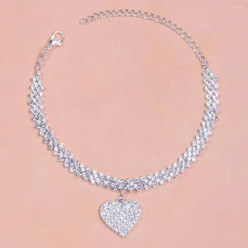 Silver Heart Charm Ankle Bracelet Anklet Foot Ankle Chain Bracelet, Bling, Party