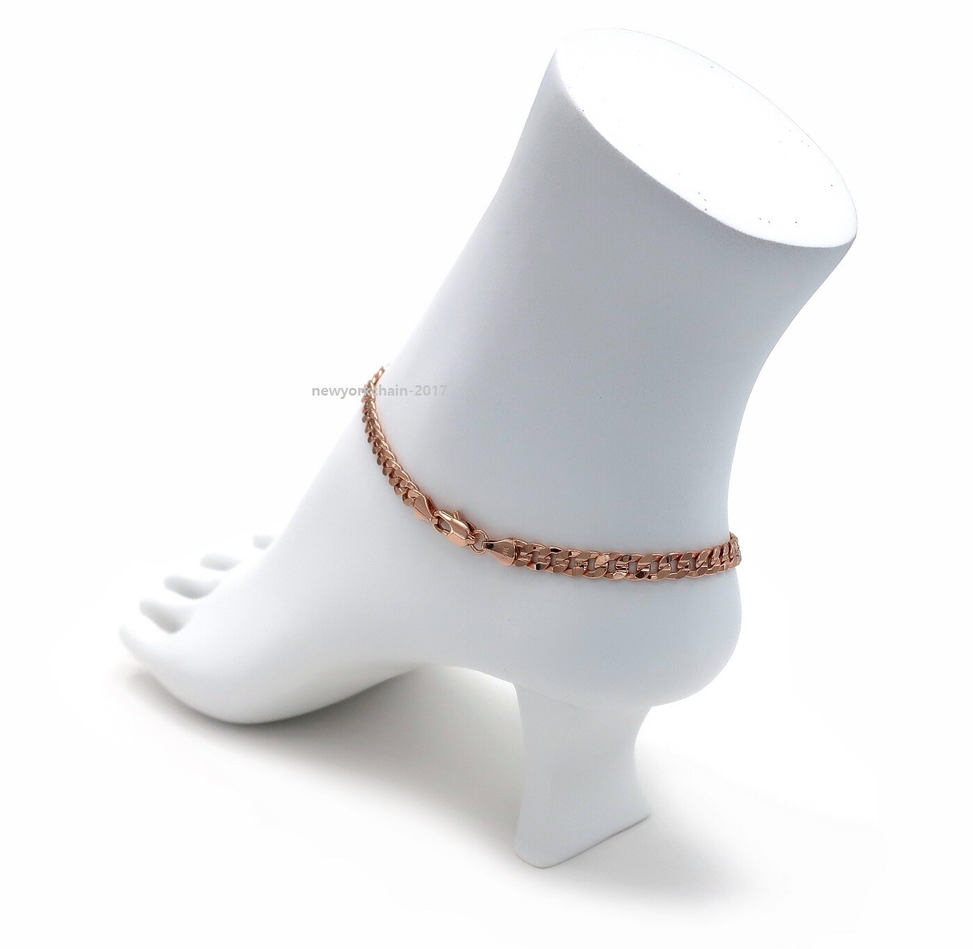10″ Concave Cuban Link Chain Quality 5mm Anklet Bracelet 14K Pink Gold Plated
