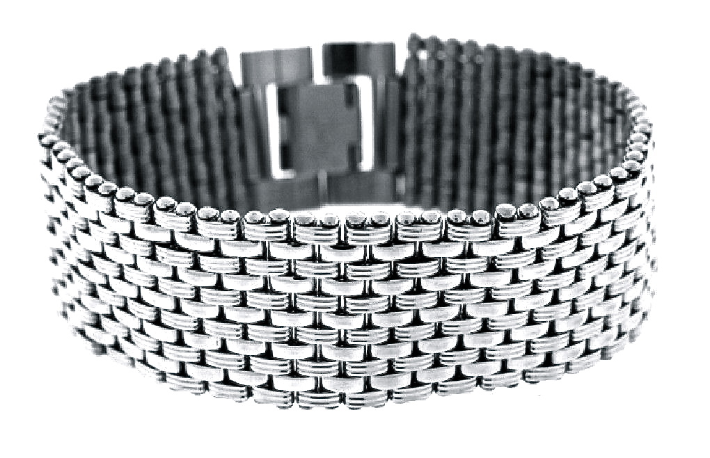 Stainless Steel 11 Row Textured & Polished Bracelet, 8.25″ L, 7/8″ Wide