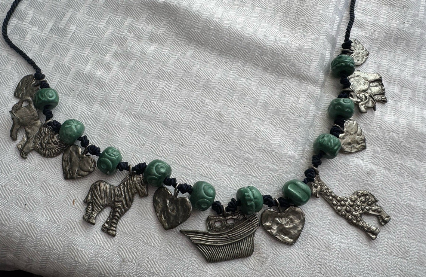 Vintage Noahs Ark Necklace Animal Charms Elephant Giraffe Zebra Biblical Theme