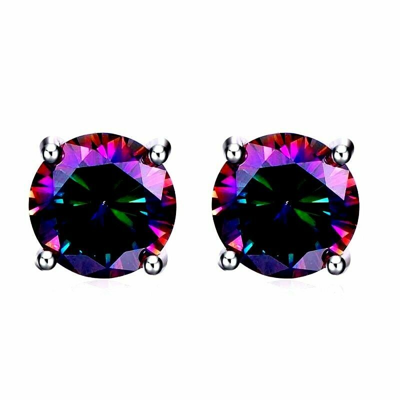 2 ct. Mystic Rainbow Topaz Round Stud Earrings in Solid Sterling Silver