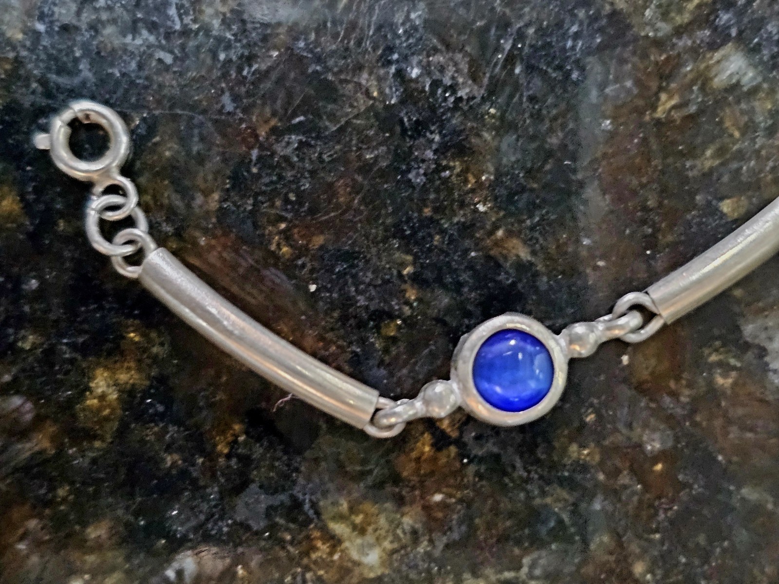 925 Sterling Blue Cat’s Eye Link Bracelet 7.7 Gram