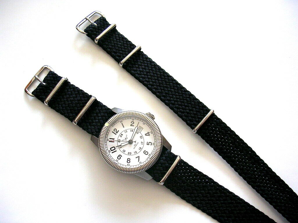 Braided woven SS NATO G10 ® Premium Black nylon watch strap Bond IW SUISSE 18mm