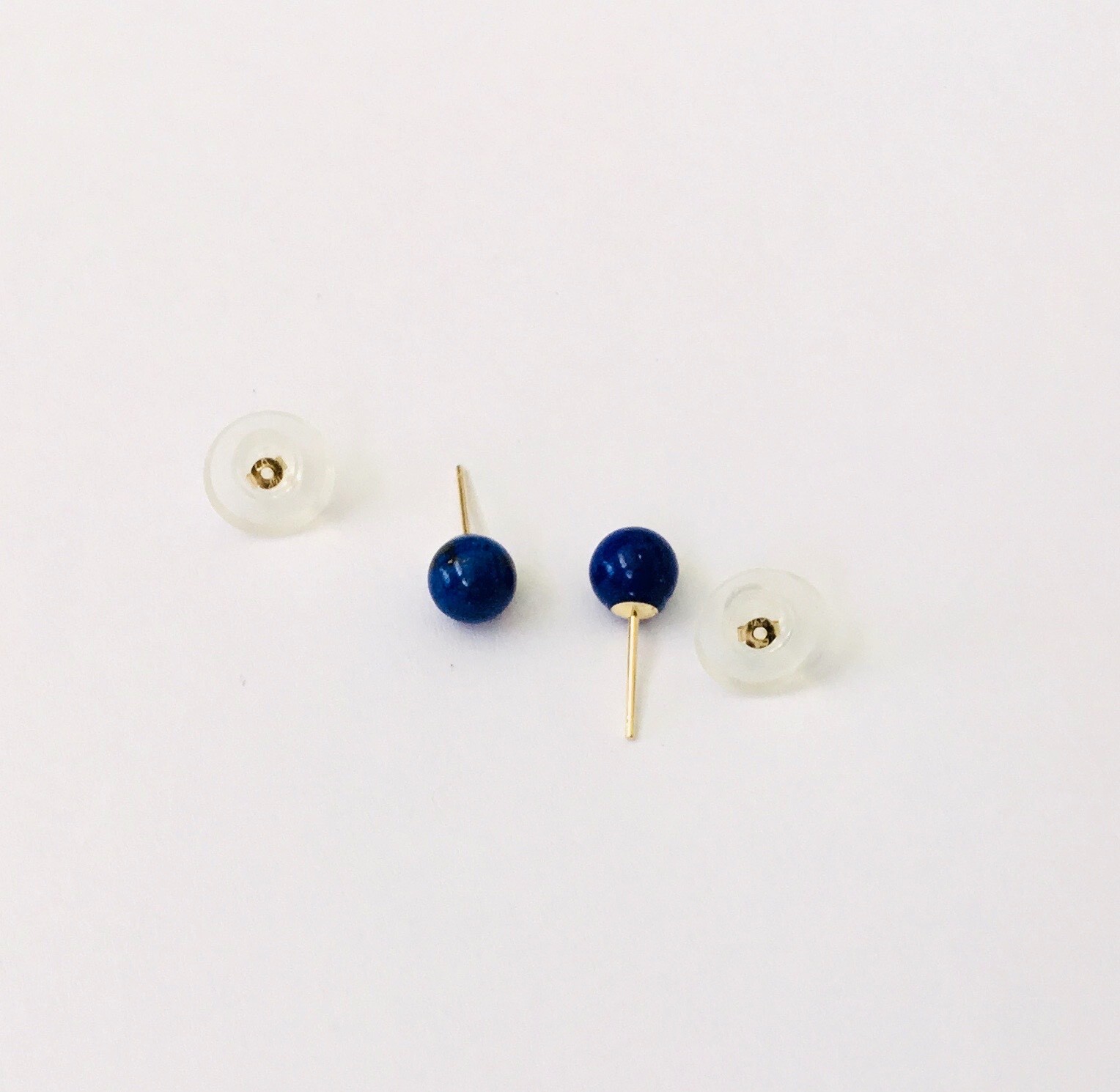 Solid 14K Yellow Gold Natural Blue Lapis 6 mm Round Ball Stud Earrings NEW