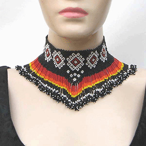 Handmade Black Fire Pattern Beaded choker necklace