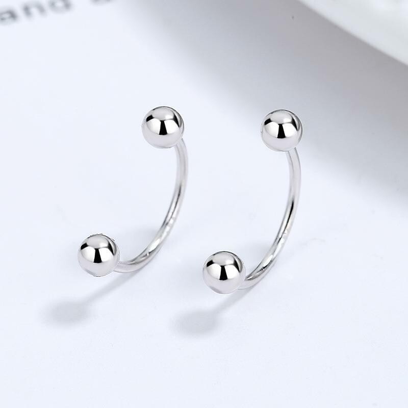 925 Sterling Silver U Shape Double Sided Ball Stud Earrings Jacket Screw Back