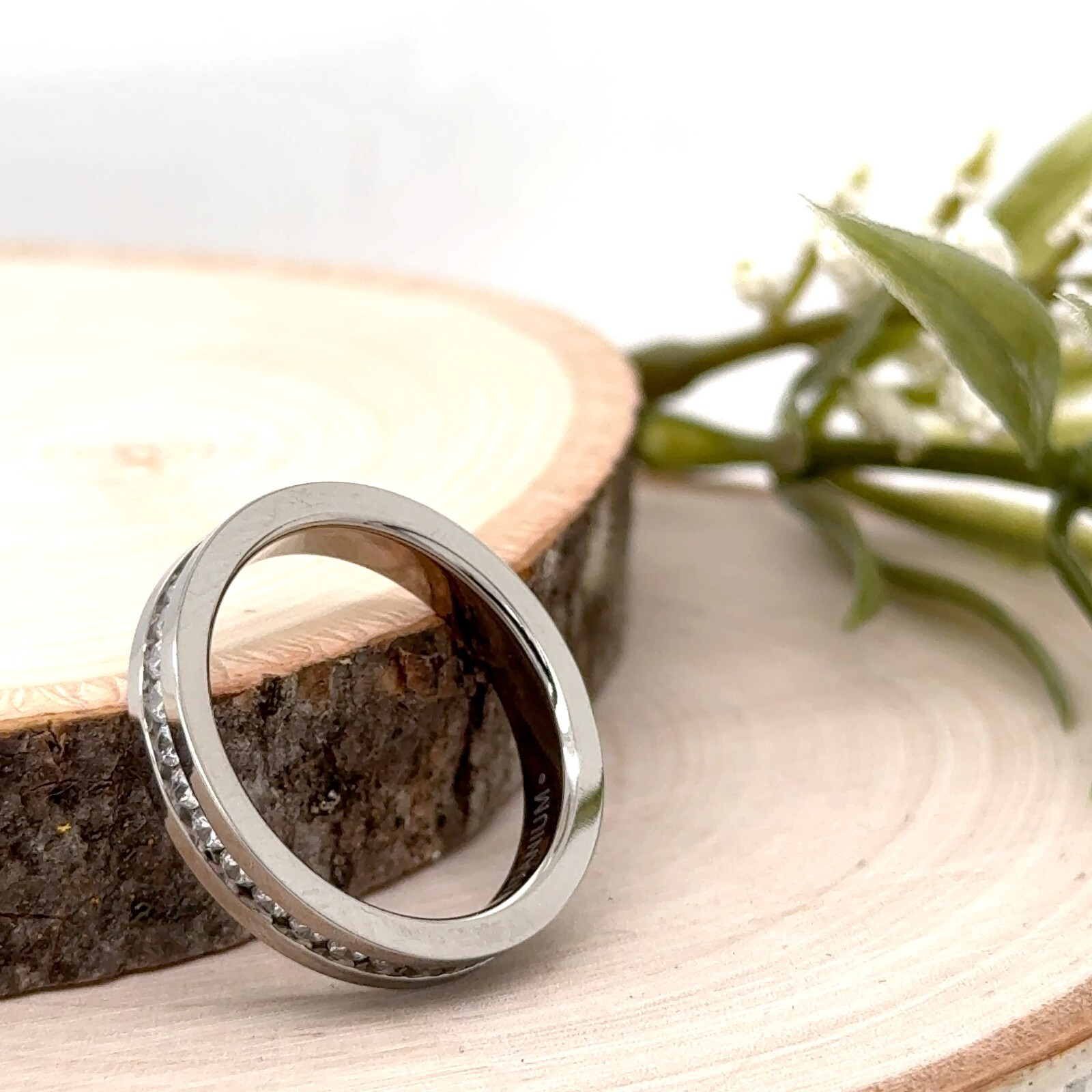 4mm Silver Titanium Elegant Ring For Christmas White CZ Inlay Stepped Edge Band