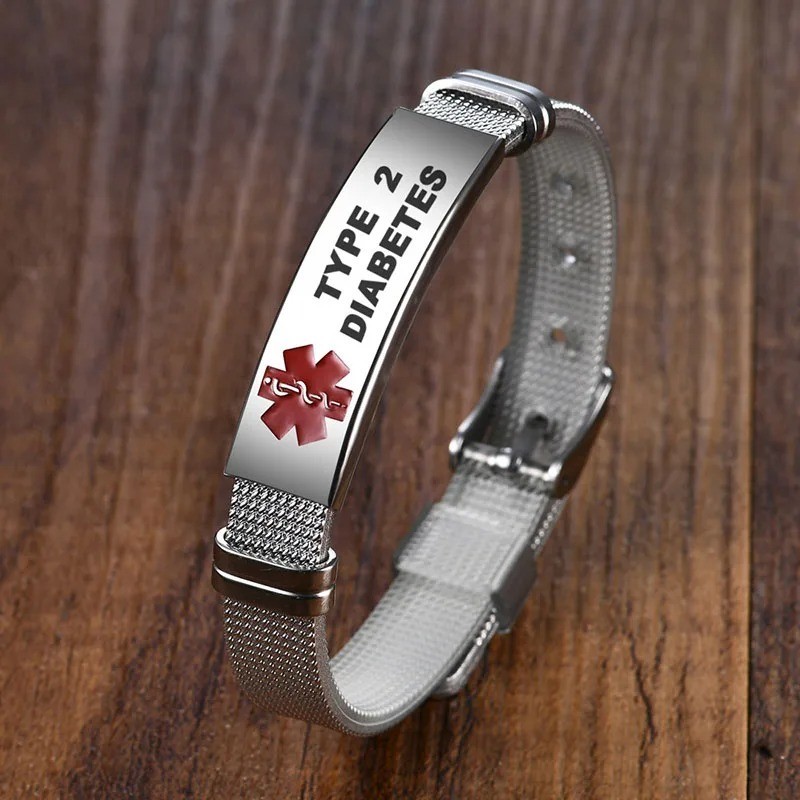 Silver Medical Alert Adjustable Bracelet Stainless Steel Epilepsy Diabetes