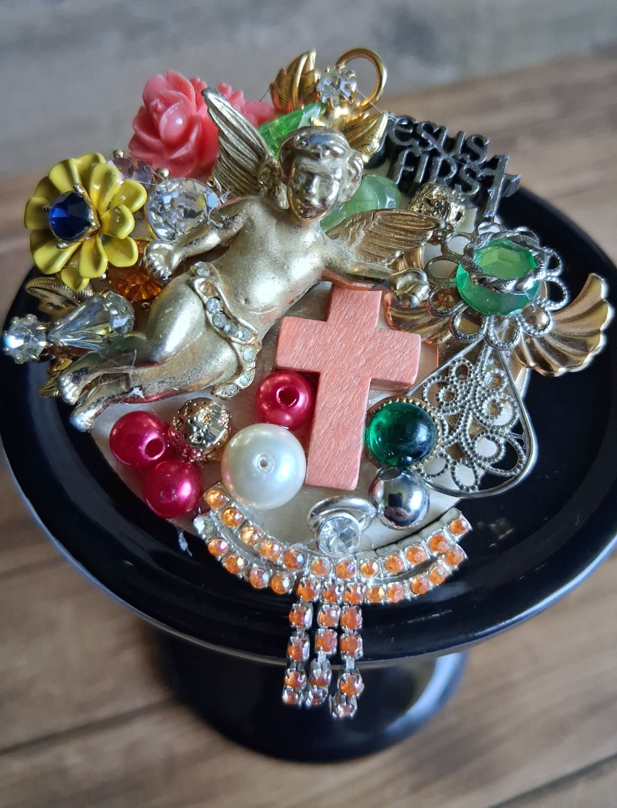 Handmade Angel Cross Jesus Vintage Charms Whimsical Fashion Art Pin Brooch