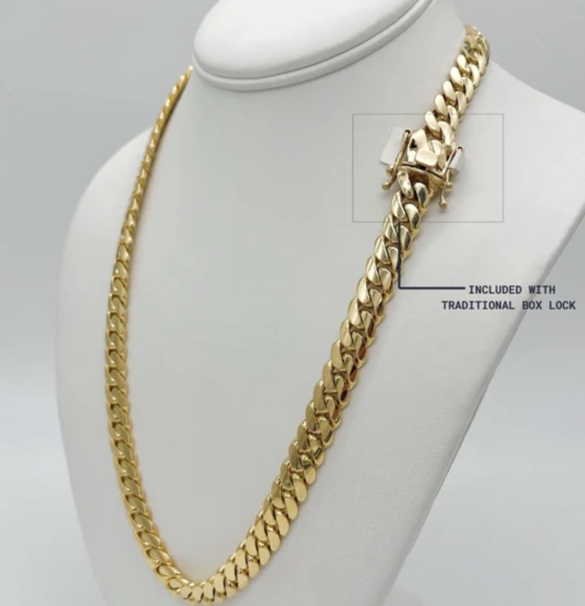 20 Inch Solid Yellow Miami Cuban Link Chain 14K Gold.