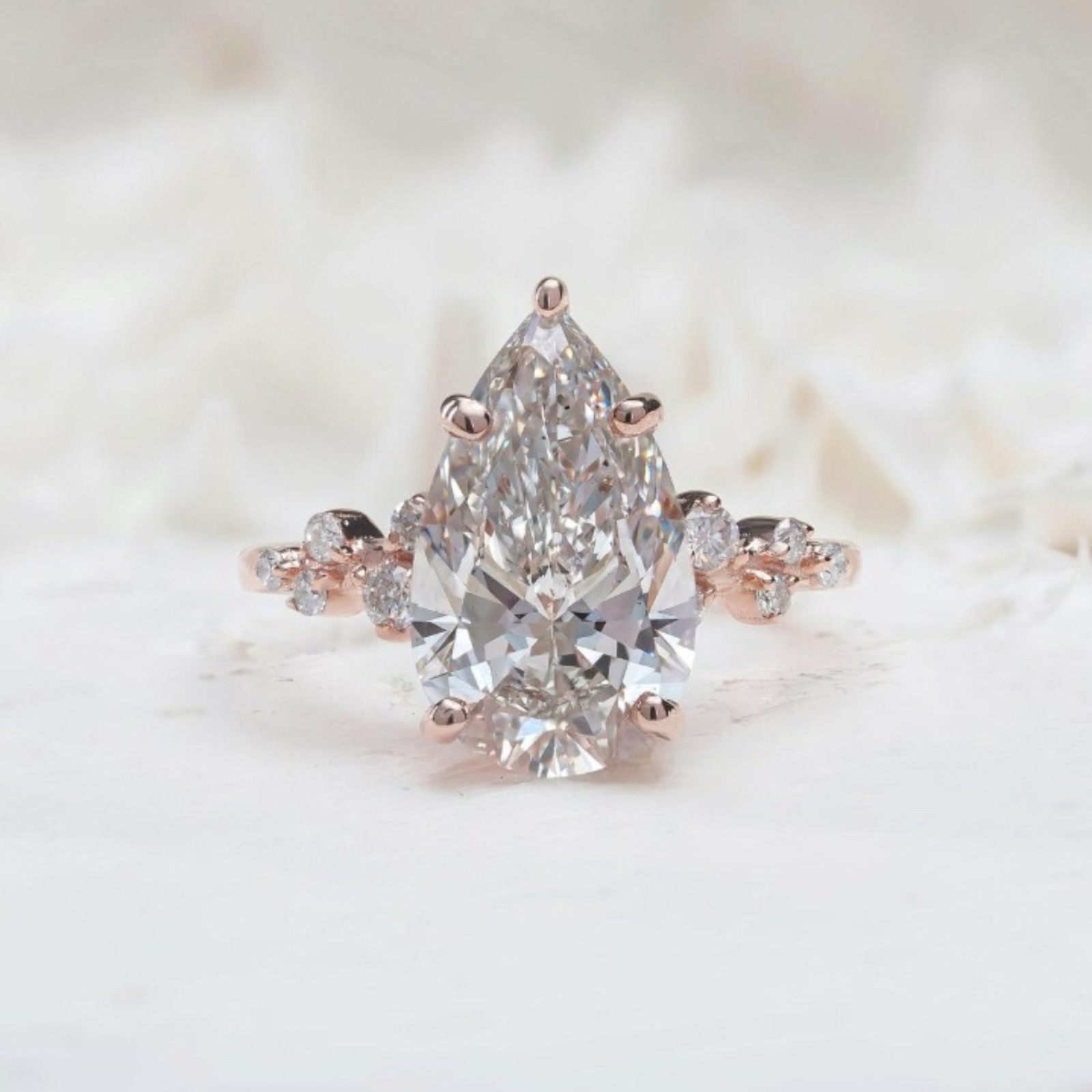 4.00 Carat Pear Cut Lab Created Diamond Solitaire Ring | 14k Solid Rose Gold