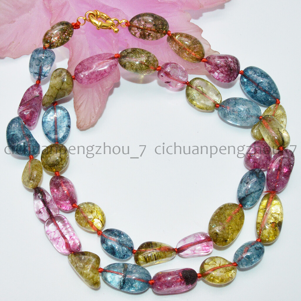 Long 36” 12-15mm Multicolor Tourmaline Irregular Gemstone Beads Necklace