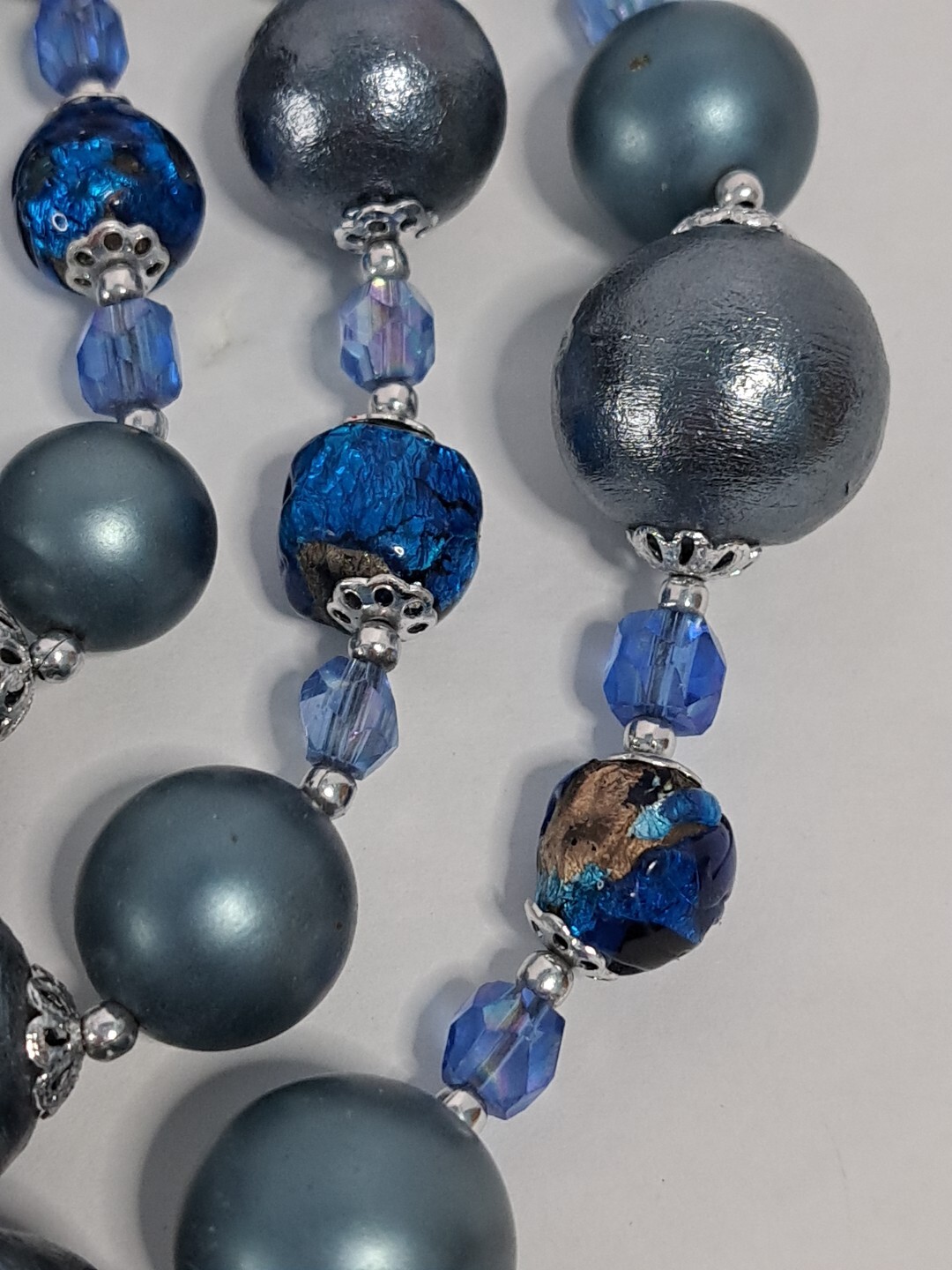 Vintage Sliver-tone Necklace With Gray And Blue Beads Statement Peice Fashion…