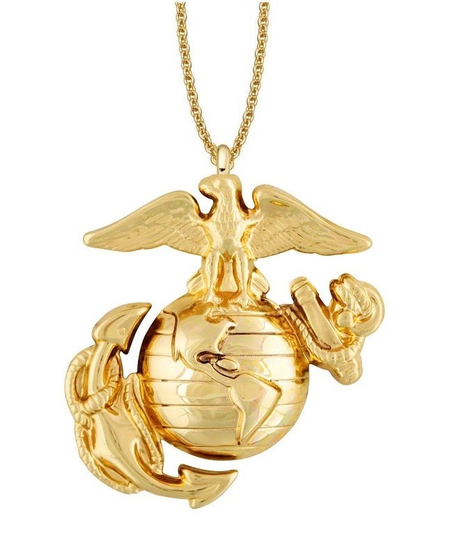 USMC MARINE CORPS Necklace – 1 1/2″ Gold Emblem Insignia Pendant – SUPERB