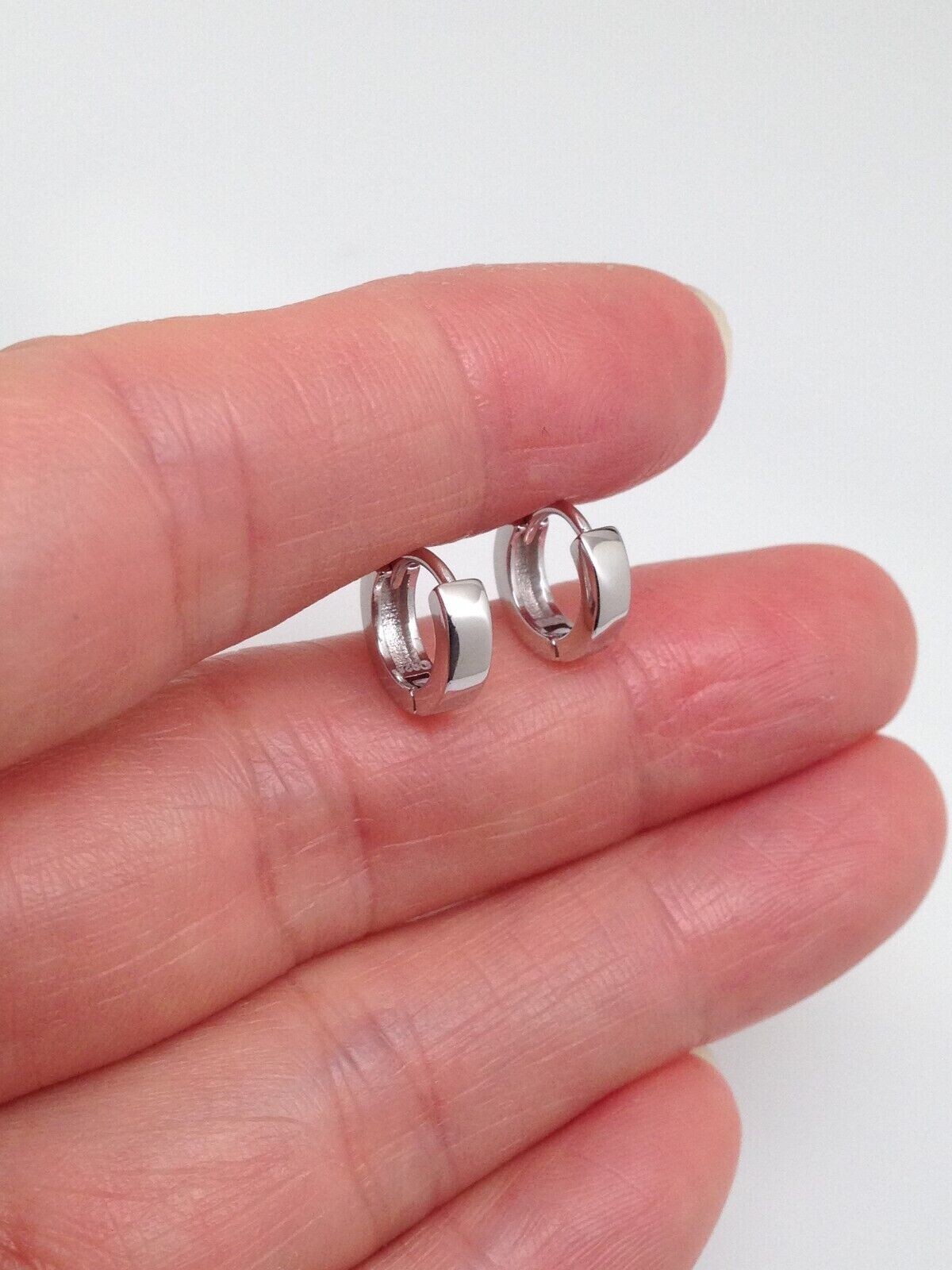 Plain Huggie Hoop Earrings 925 Sterling Silver 9×2.2mm (0.35″) VERY SMALL / TINY