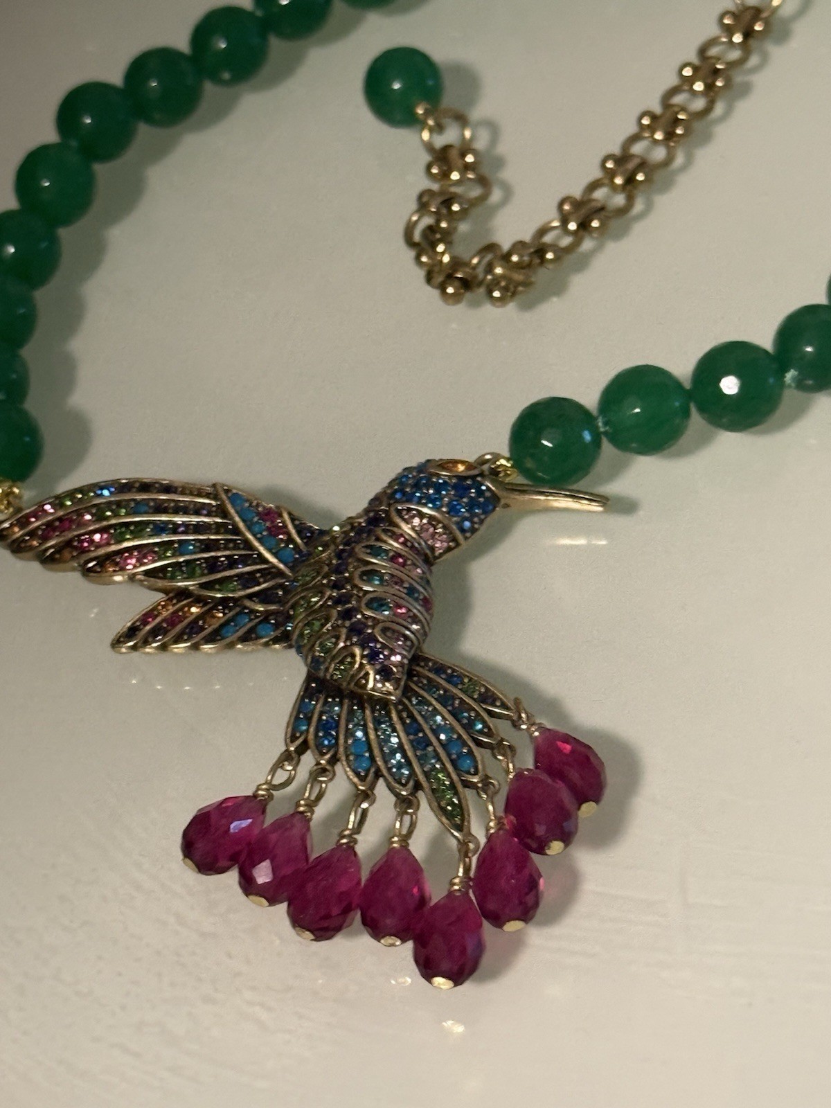 Heidi Daus Sincere Joy Signed Crystal Hummingbird Charm Pendant Beaded Necklace