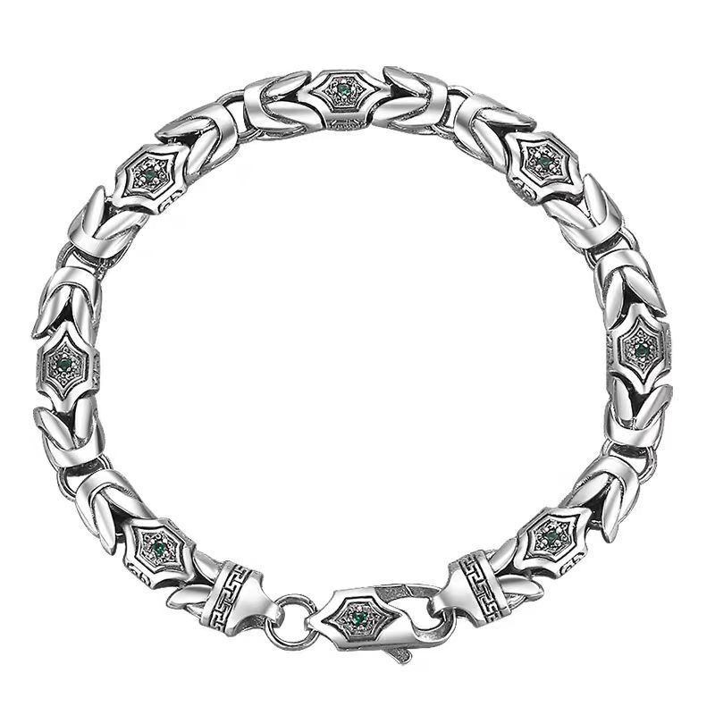 Real Pure S925 Sterling Silver Bracelet 7mm Byzantine Link Chain 25-26g 7.9inch