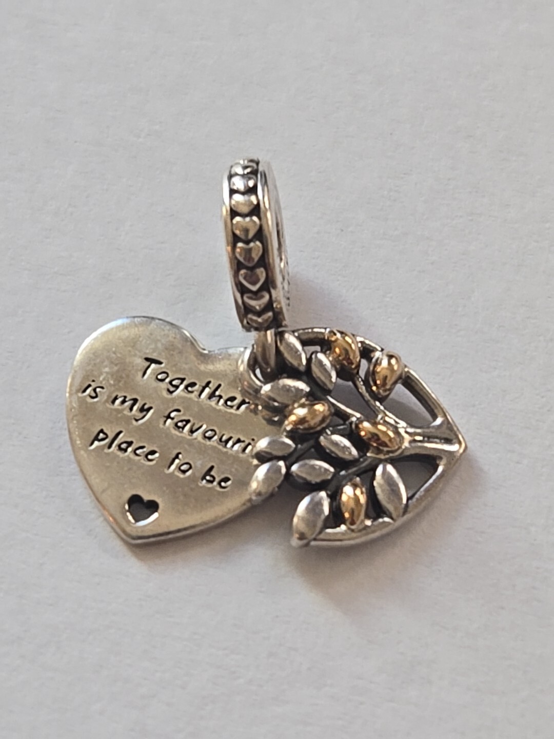 Pandora Silver & 14k Yellow Gold “Together My Favorite Place” Heart Tree Charm