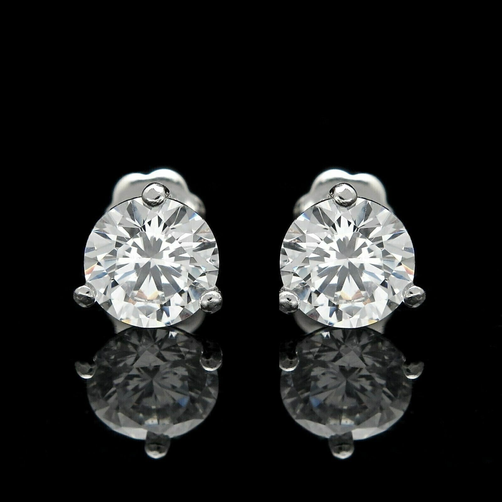 1Ct Lab Created Diamond Solitaire Round Cut Stud Earrings 14K White Gold Plated