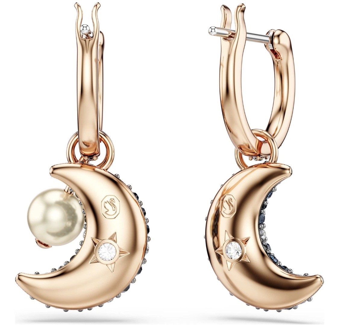 Swarovski Sublima Drop Earrings Asymmetrical Design, Moon, Rose Gold-Tone Plated