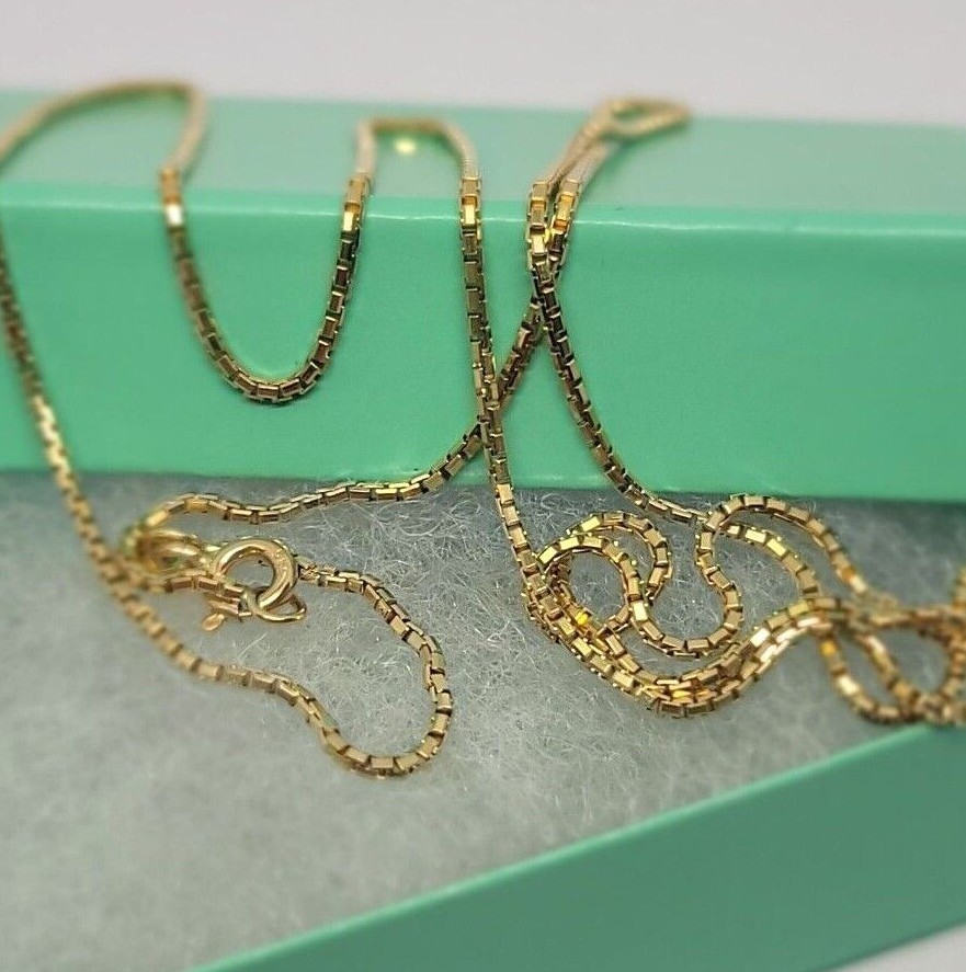 Authentic 14K Solid Yellow Gold Box Chain Necklace 0.55mm-0.9mm All Size 16″-24″