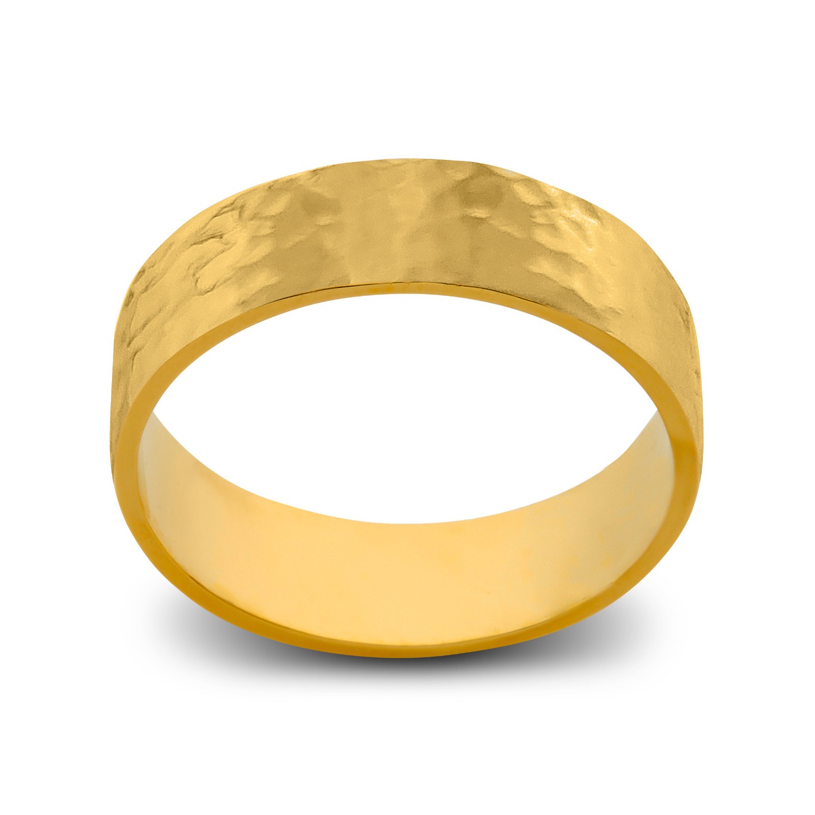 Solid 24K Yellow Gold Hammered Ring 6mm Size 3 – 12 Wide Gold Band
