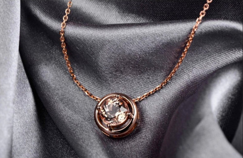 2CtRound Lab Created Morganite Solitaire Pendant 14K Rose Gold Finish Free Chain