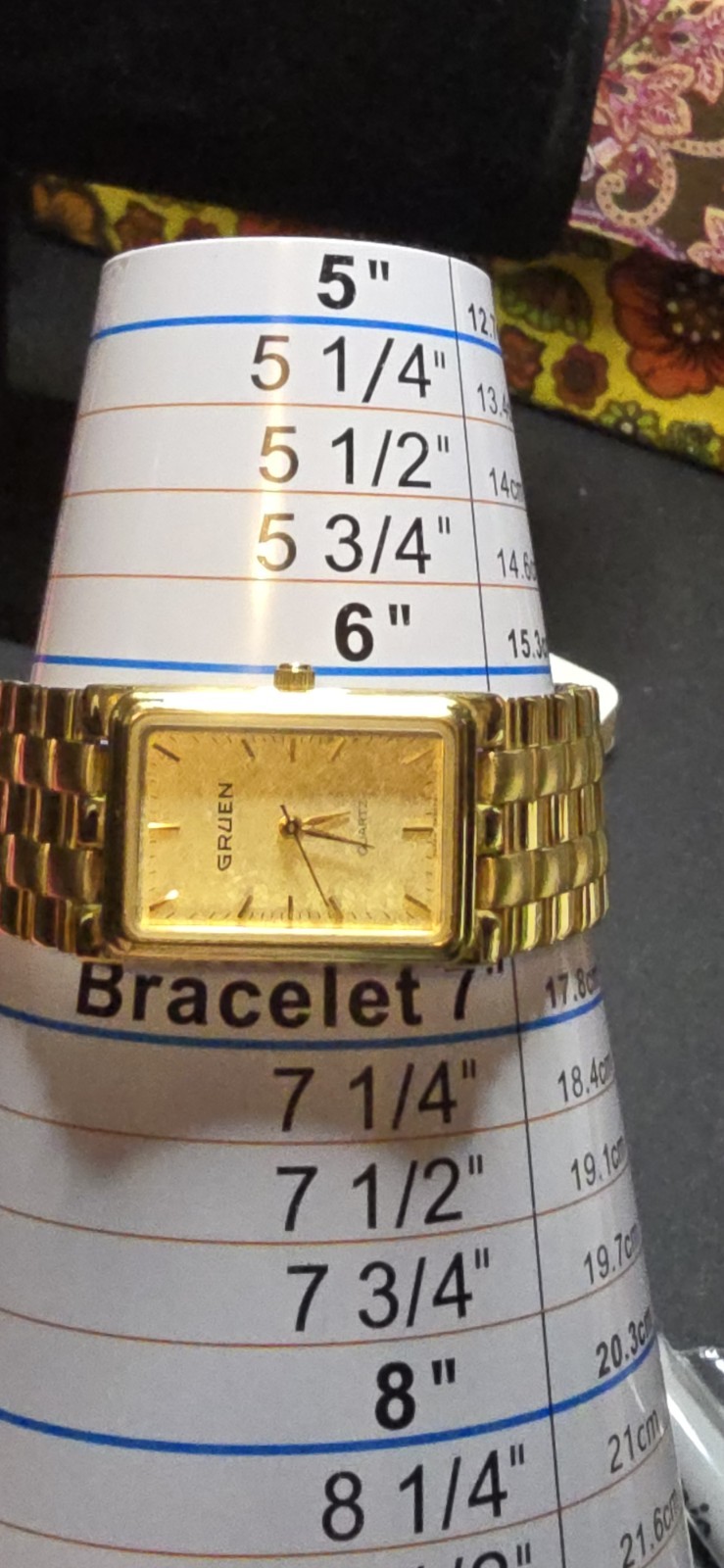 Gruen Gold Tone Quartz Watch Rectangle Case Metal Band Analog Stick Indexes