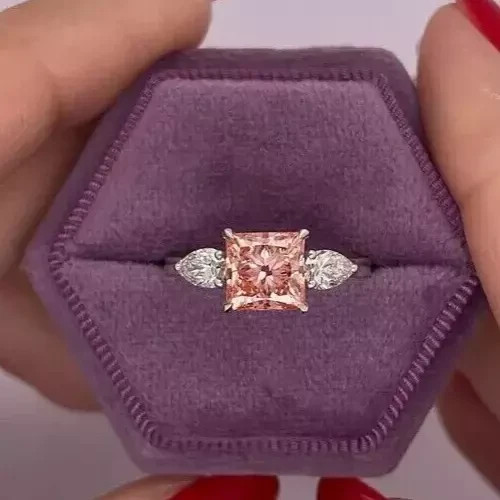 IGI Lab Grown Diamond Ring 3.00 Carat Fancy Vivid Pink Princess Cut 950 Platinum
