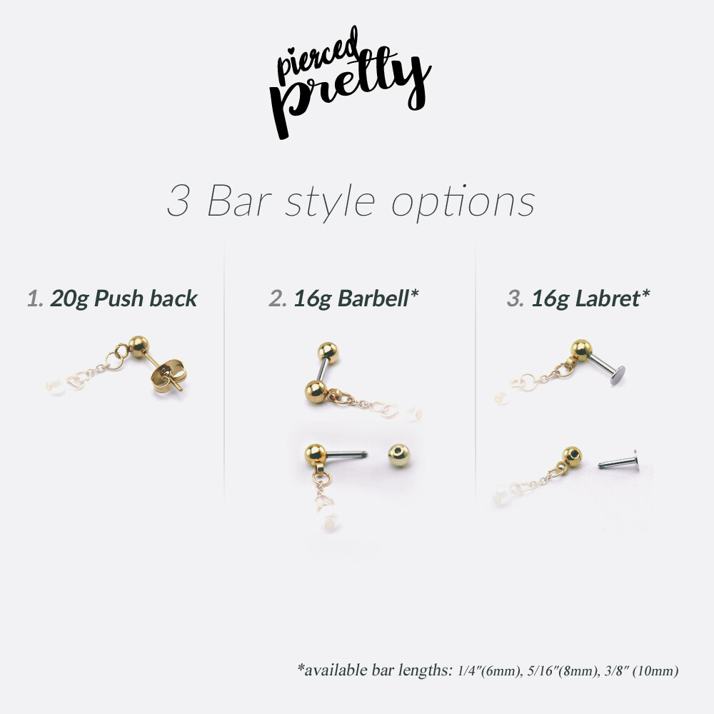 20g 16g teardrop dangle chain tragus ear stud cartilage Labret bar (optional)