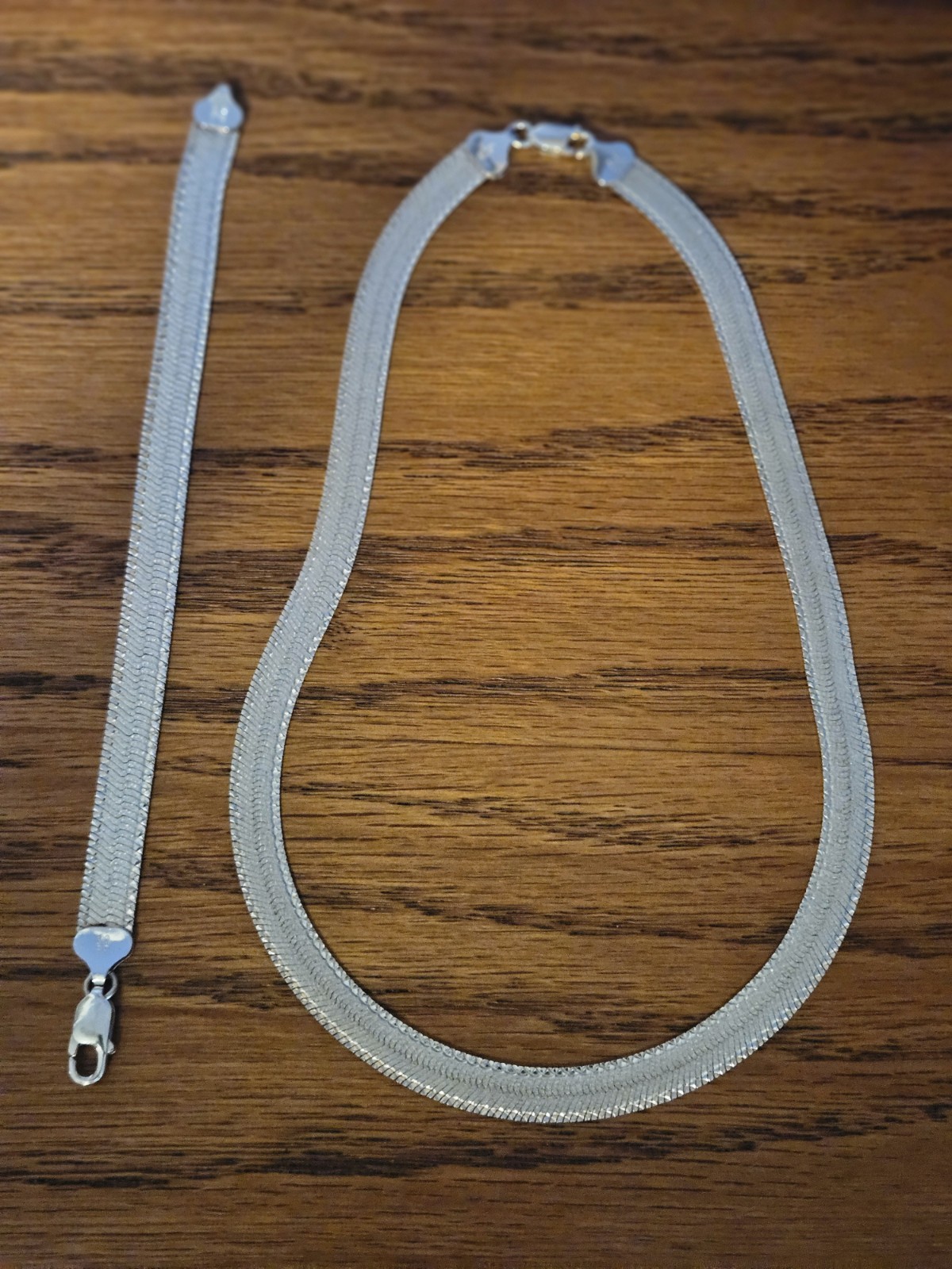 Vintage HERRINGBONE 925 STERLING SILVER NECKLACE 25gr & MATCHING BRACELET 14gr