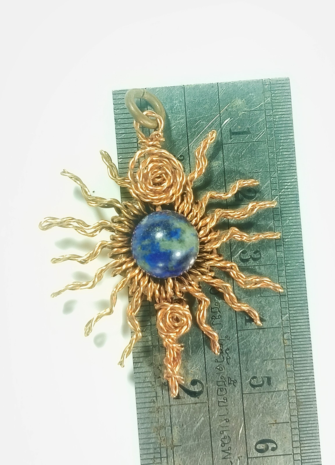 Sun pendant copper lapis lazuli Wire Wrapped energy health luck Jewelry #PS0005