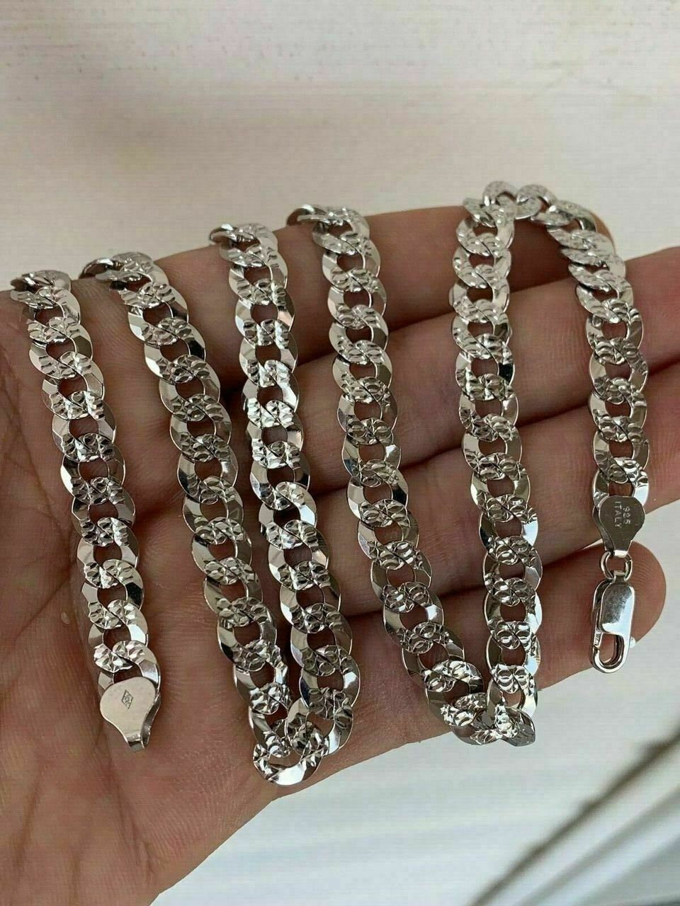 Men’s Diamond Cut Miami Cuban Link Chain Solid 925 Sterling Silver 8mm Italy
