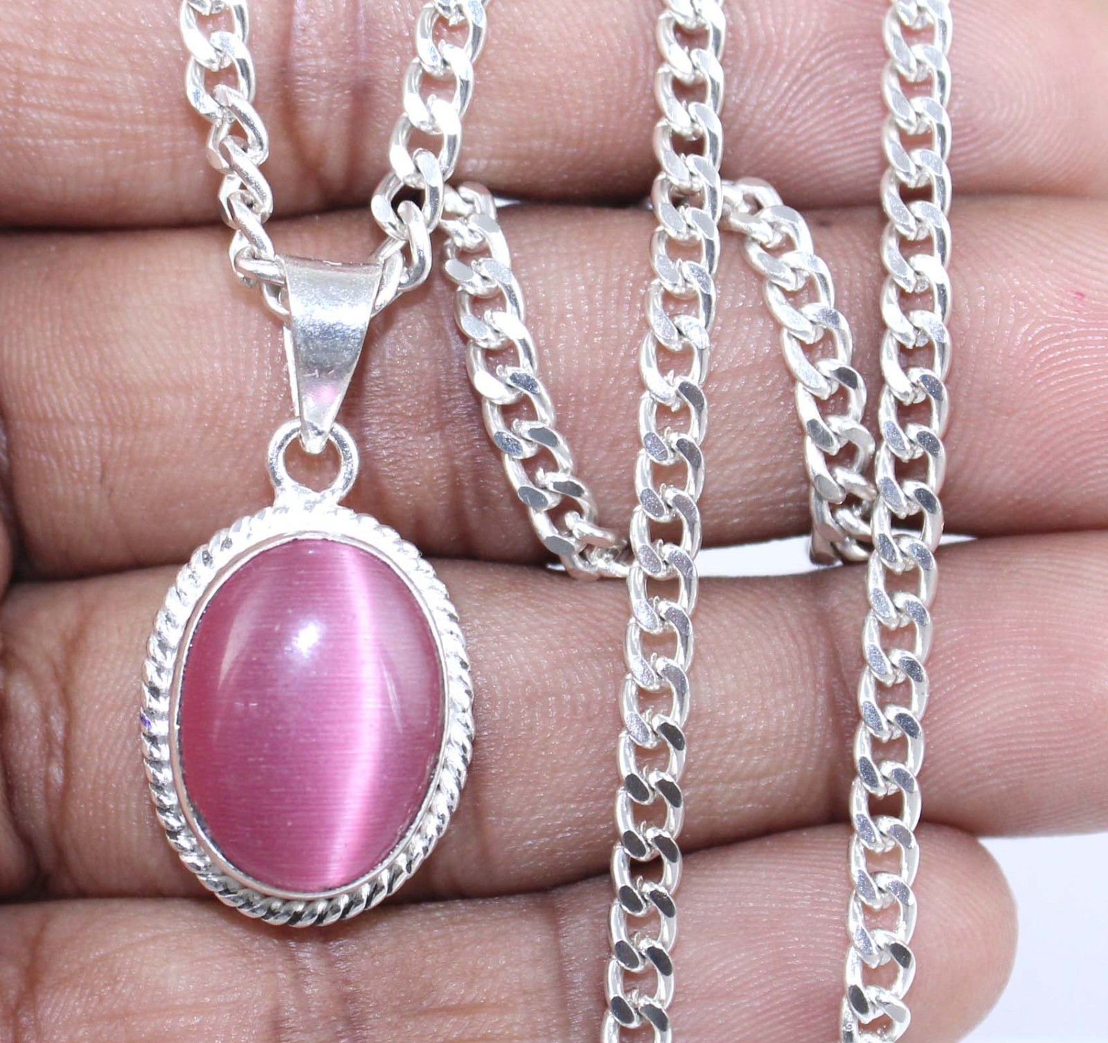 Natural 11.60 Ct Pink Cat’s Eye Oval Gemstone Certified Pendant Engagement Gift