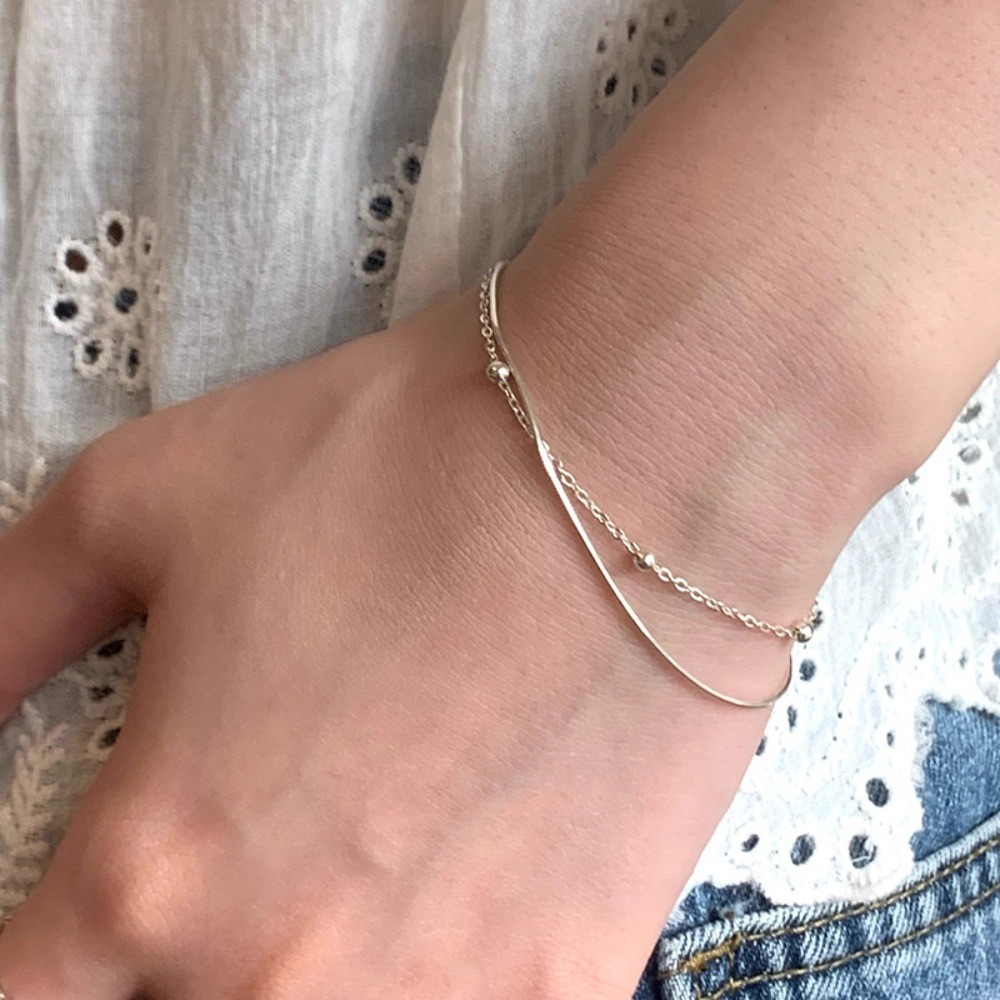 Stainless Steel Copper Double-layer Round Bead Snake Bone Chain Thin Bracelet