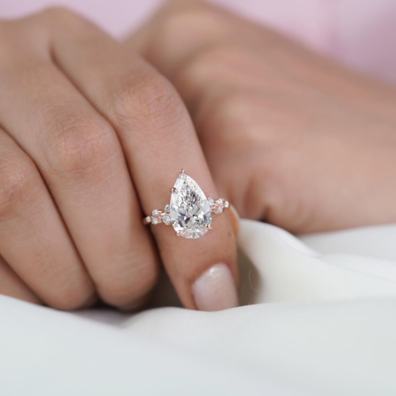 4.00 Carat Pear Cut Lab Created Diamond Solitaire Ring | 14k Solid Rose Gold