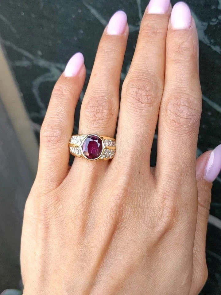 6.80 Ct Oval Cut Natural Ruby Diamond Wedding Ring 14K Yellow Gold Size 8