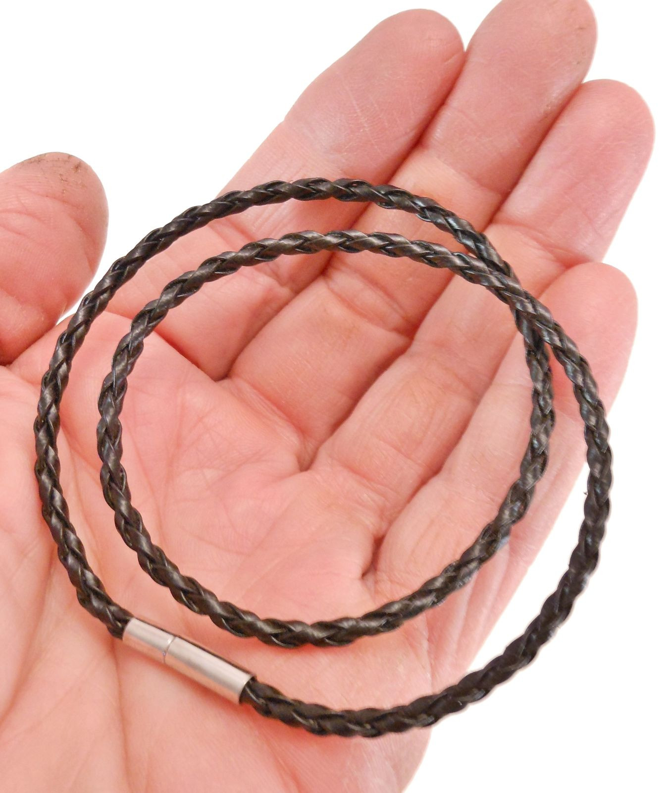 Leather Braided 3mm Black Surfer Necklace Cord w/ Bayonet Clasp