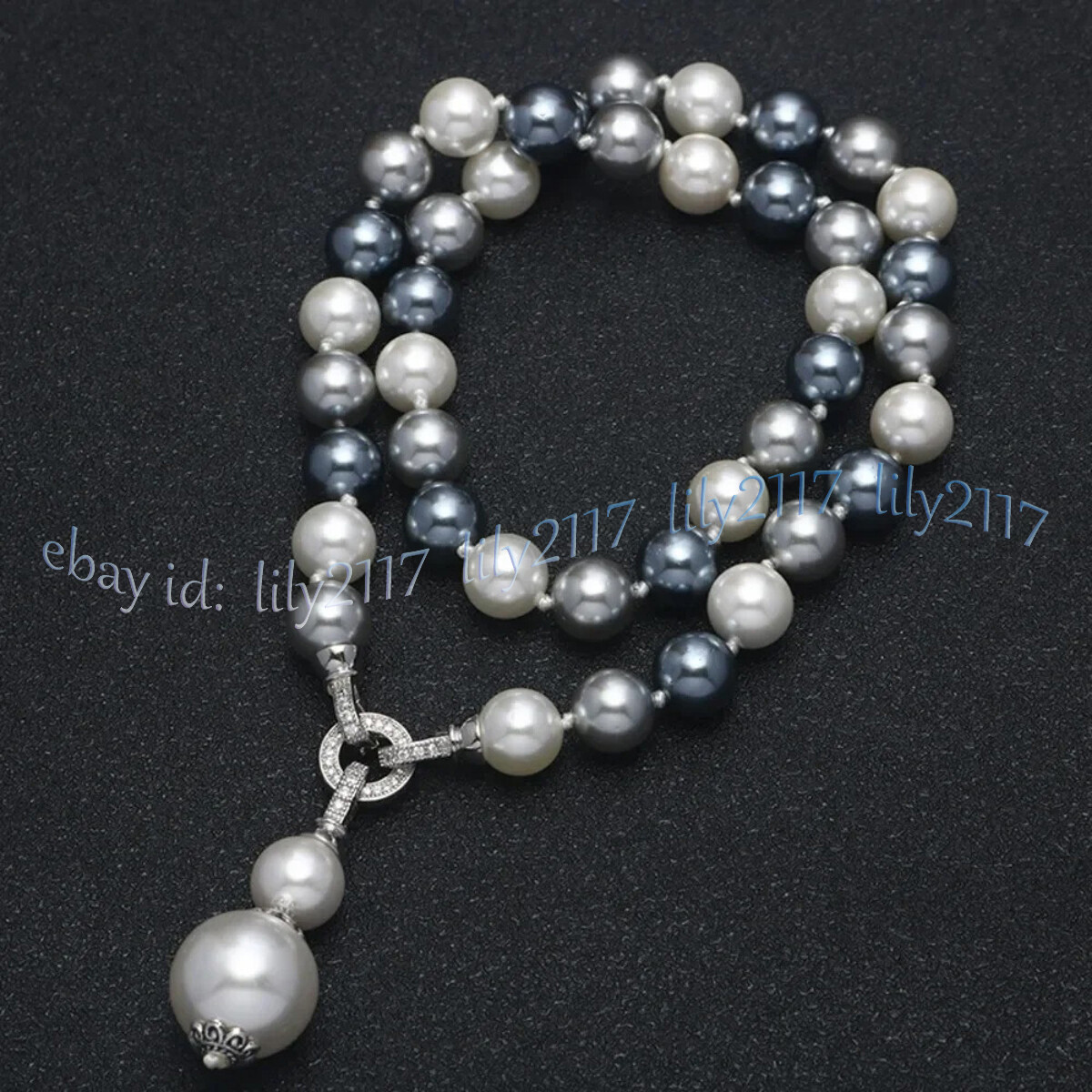 White Silver Gray South Sea Shell Pearl Round Beads Pendant Necklace 8-14mm