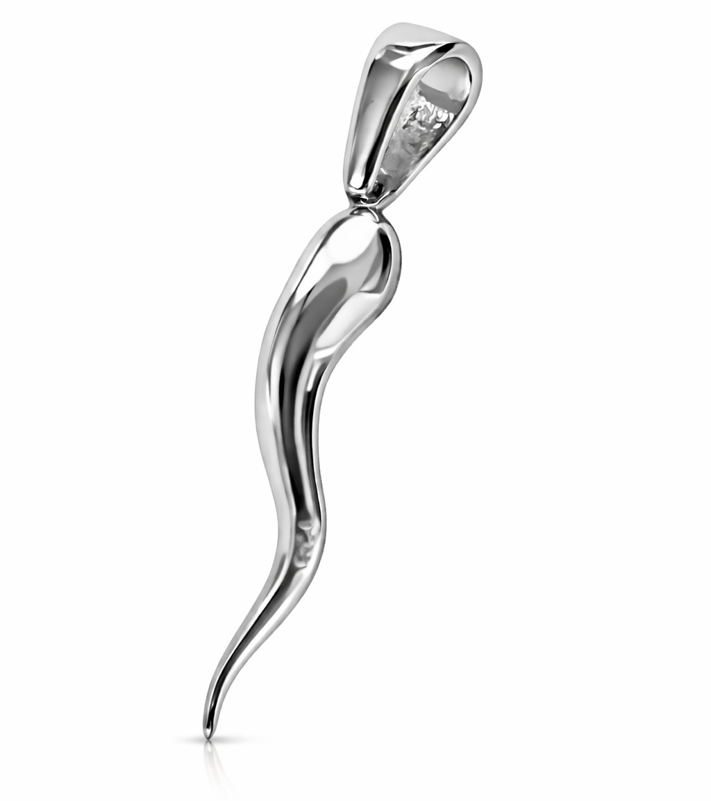 Solid 925 Sterling Silver Italian Horn Cornicello Amulet Plain Lucky Pendant