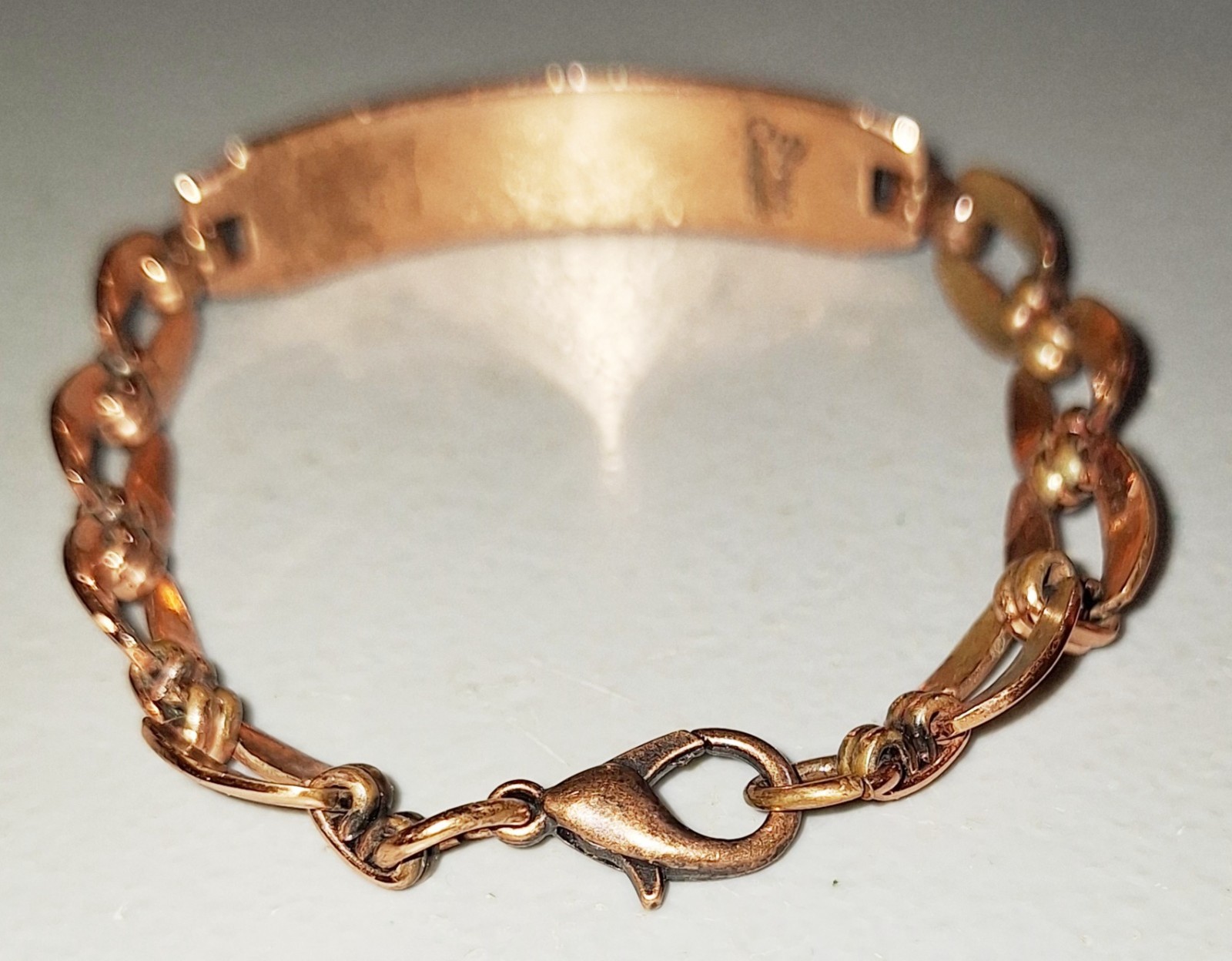 Vintage “Solid Copper” Stamped ID Bracelet, 6.5″ w/Window Link Chain