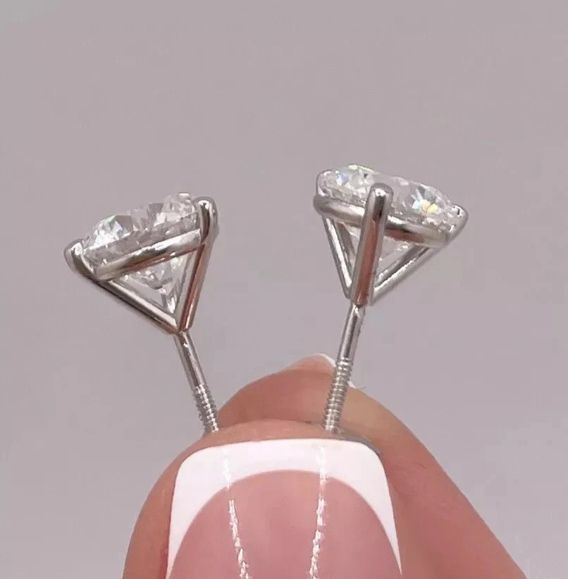3.00 Ct D VVS2 Round Lab Grown 14k Diamond Stud Martini Earrings IGI Certified